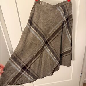 Amy's Closet Asymmetrical Skirt in Brown and Gray Plaid